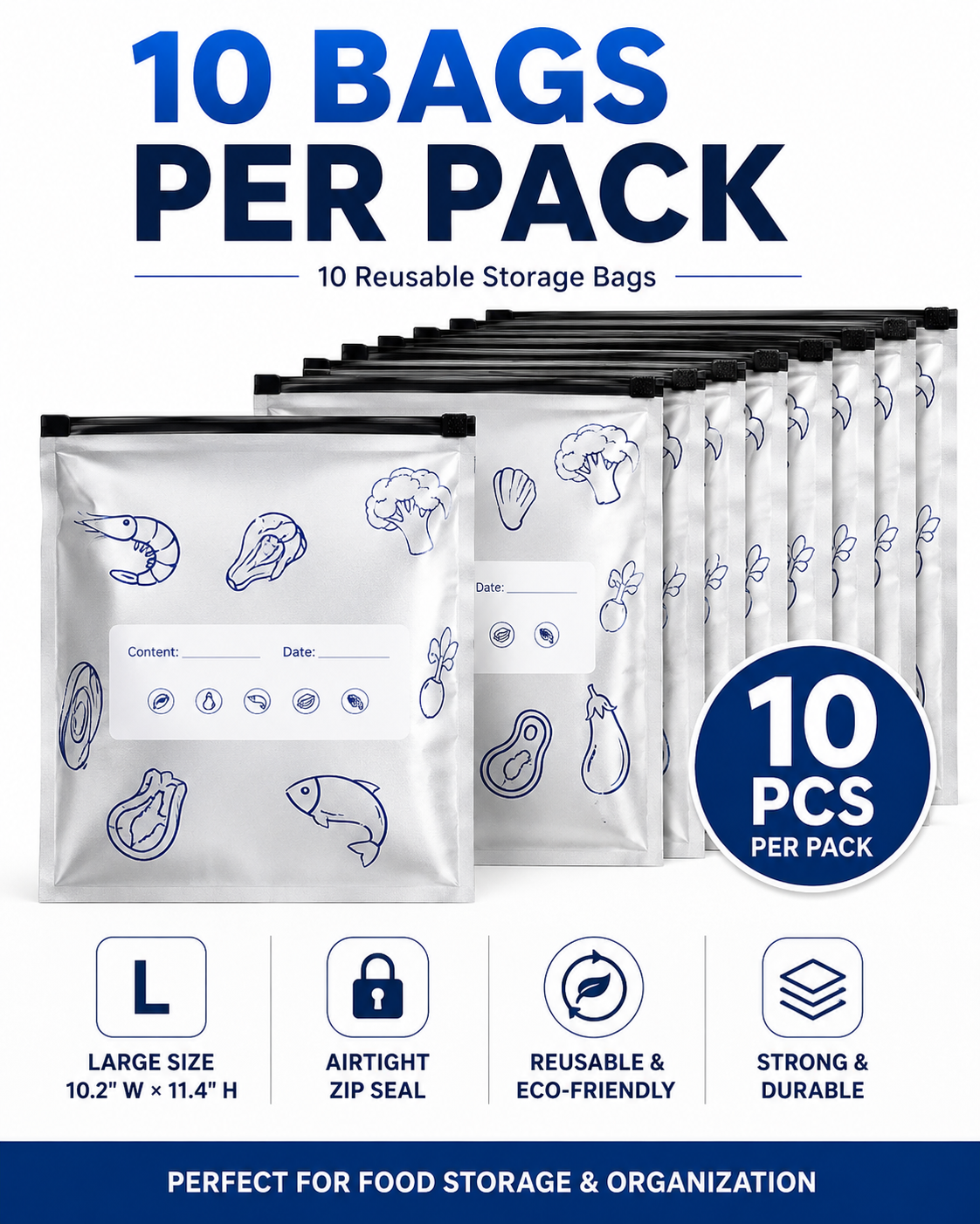 Ivanoir® Reusable Aluminum Foil Storage Bags – Keep Food Fresher Longer | Leakproof, Resealable & Reusable