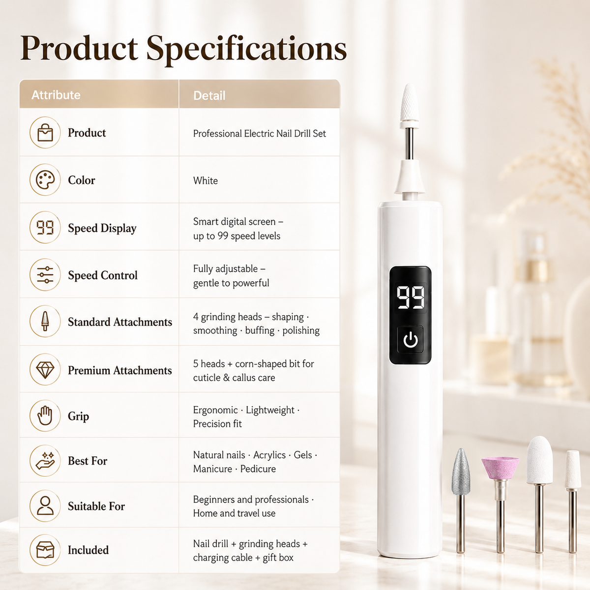 Ivanoir® Professional Electric Nail Drill Kit – Digital Speed Manicure & Pedicure System