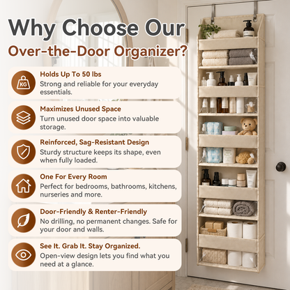 TODAY'S SPECIAL OFFER | Over the Door Organizer with Pockets for Bedroom, Bathroom, Pantry & Closet Storage，6-Tier