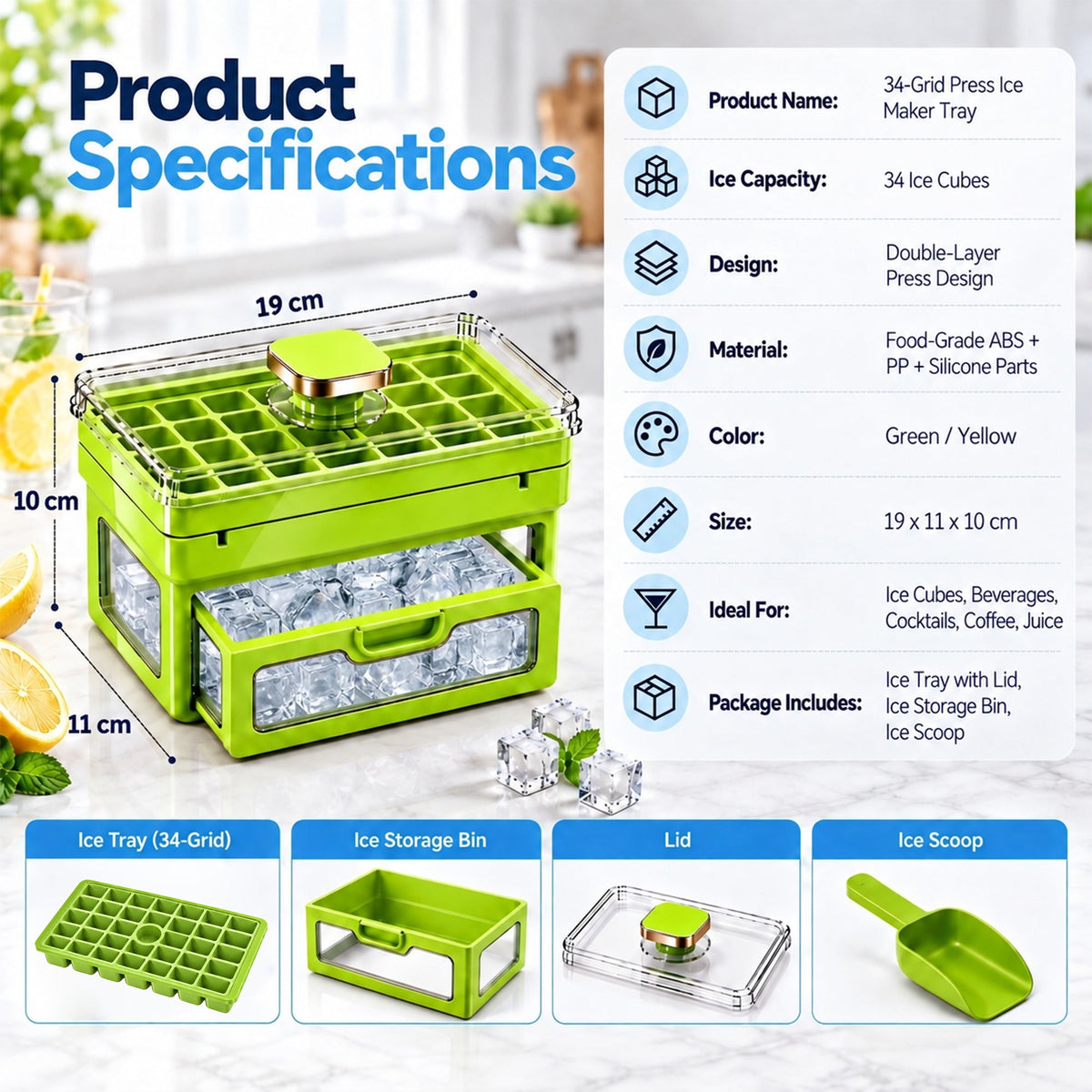 🧊 Ivanoir®34/68-Cube All-In-One Ice-Making System With Built-In Storage Drawer