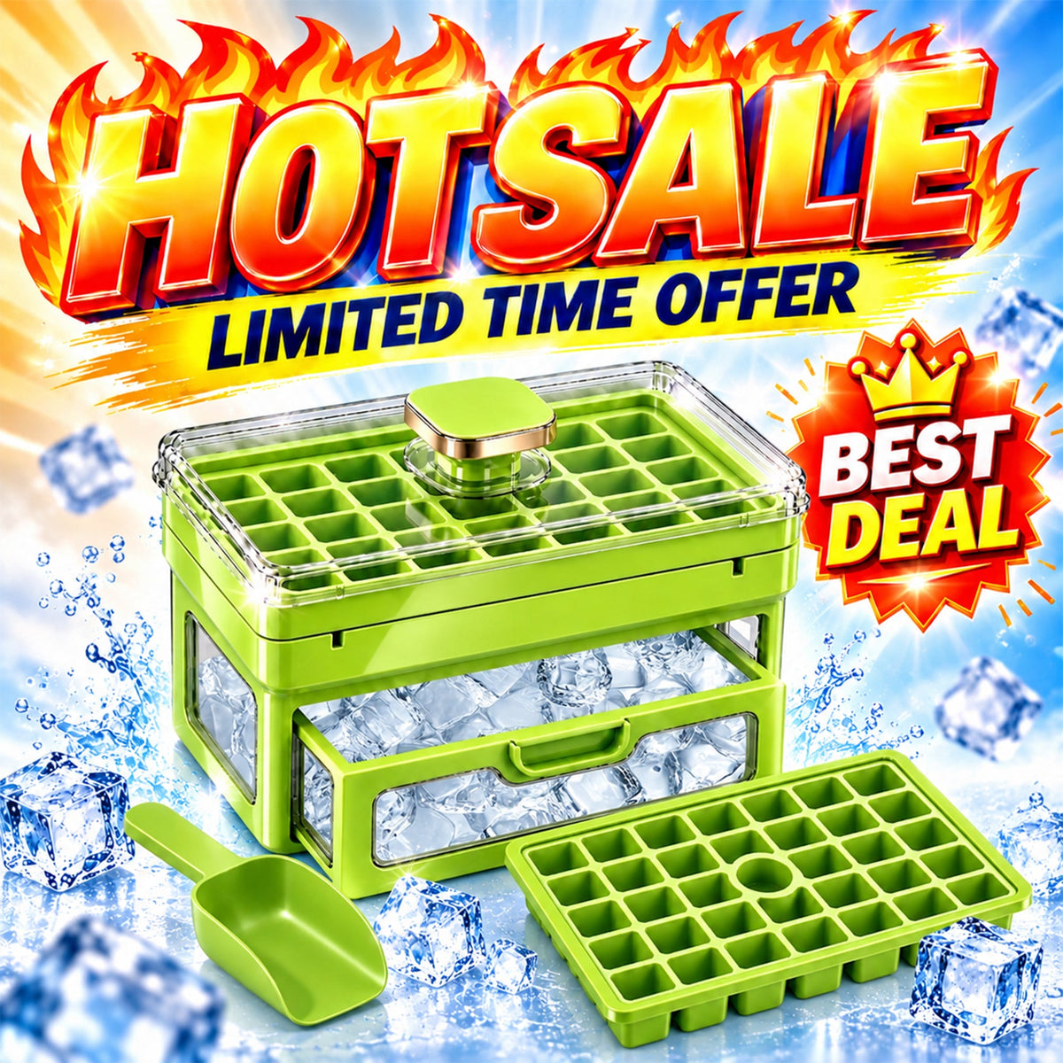 🧊 Ivanoir®34/68-Cube All-In-One Ice-Making System With Built-In Storage Drawer