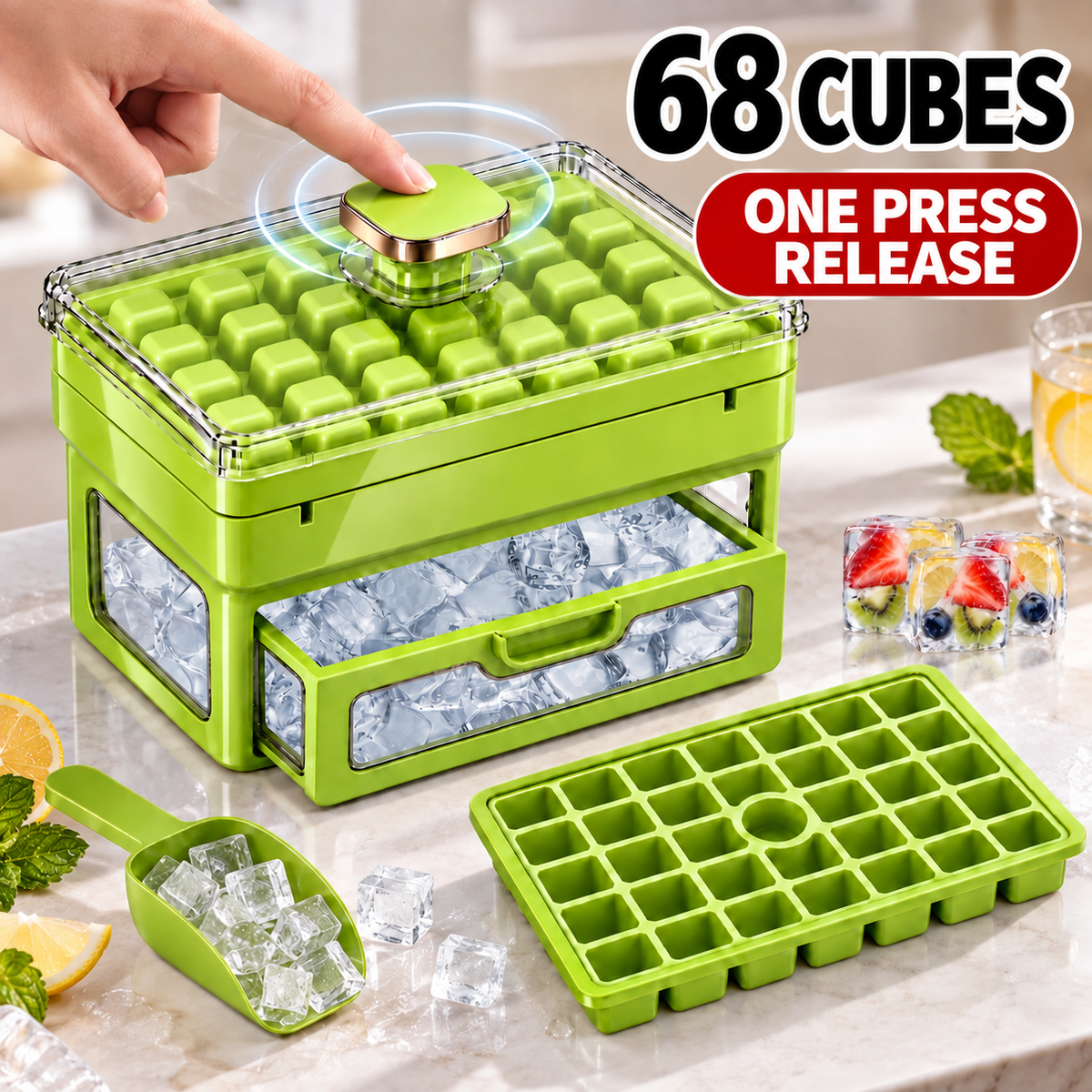 🧊 Ivanoir®34/68-Cube All-In-One Ice-Making System With Built-In Storage Drawer