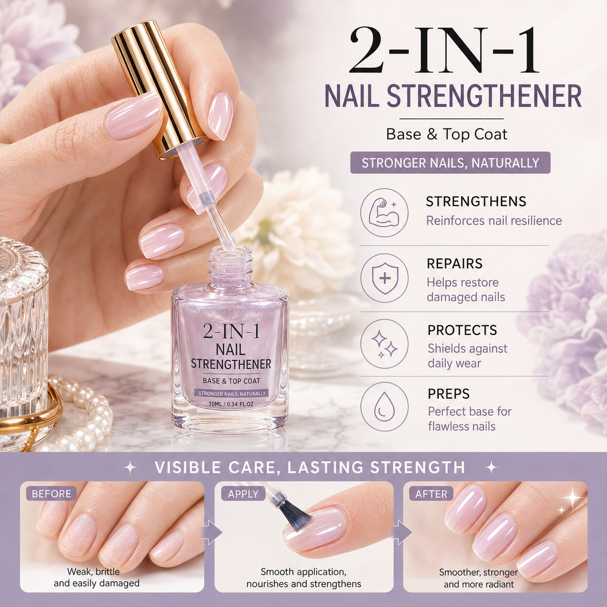 💜💅 Limited-Time OFF !! ⏰ Lilac Glossy Nail Strengthener – Strengthen Weak Nails & Restore Natural Shine — Devareon®