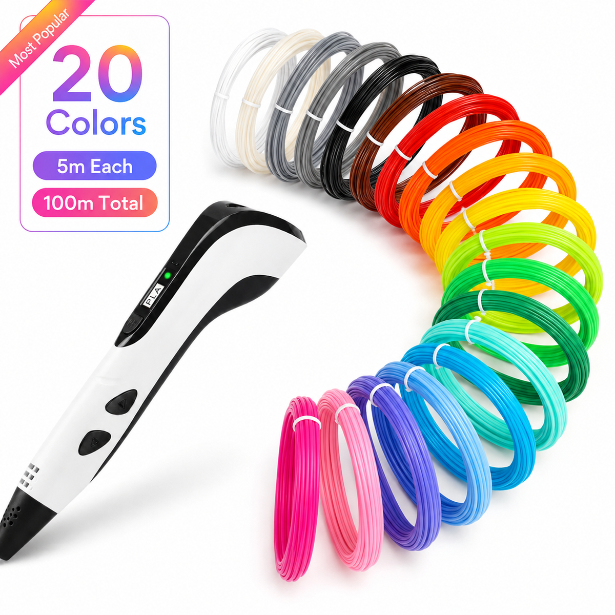 3D Pen PLA Filament Refill Pack – 10, 20 or 30 Colors | 5m Each-40% off today