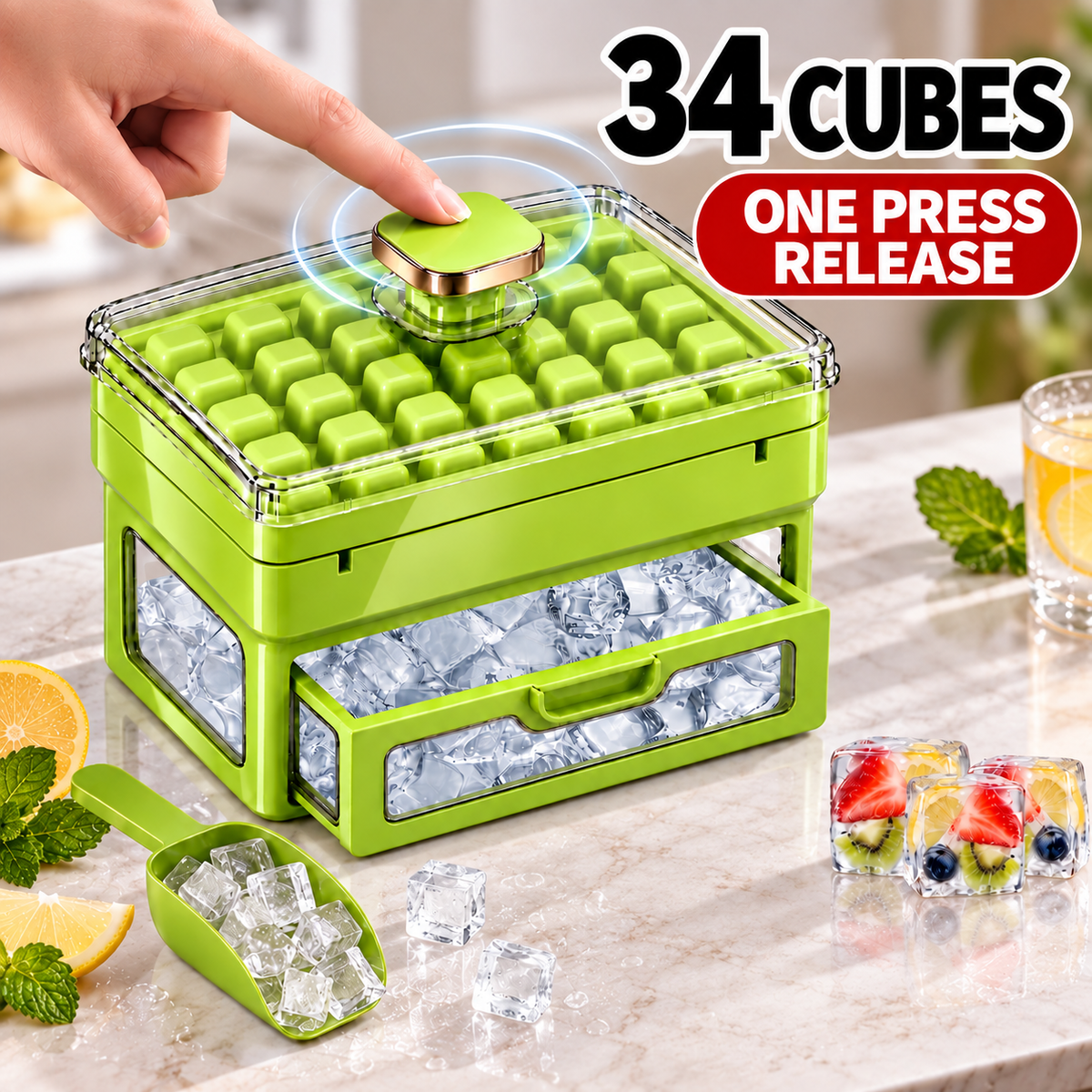 🧊 Ivanoir®34/68-Cube All-In-One Ice-Making System With Built-In Storage Drawer