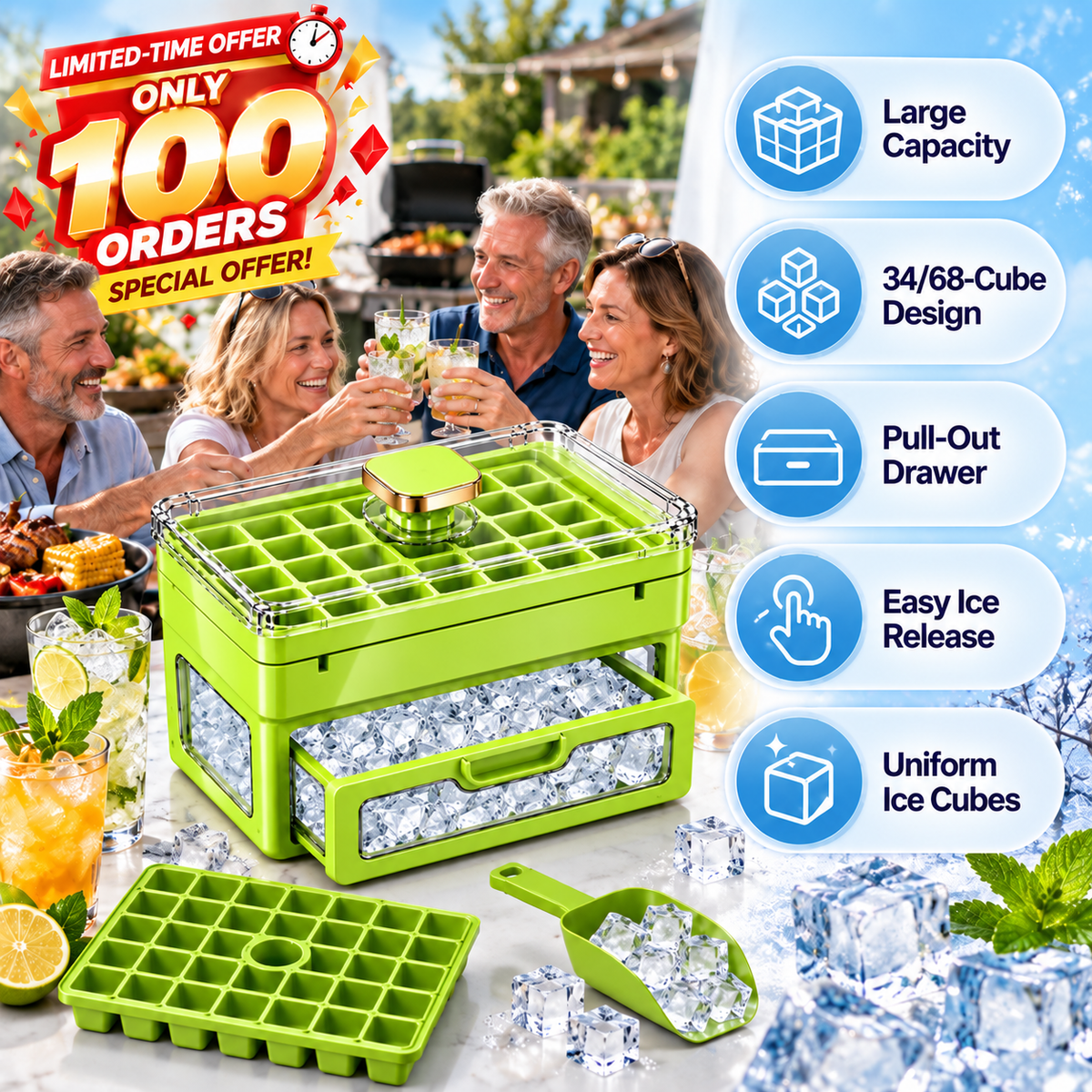 🧊 Ivanoir®34/68-Cube All-In-One Ice-Making System With Built-In Storage Drawer