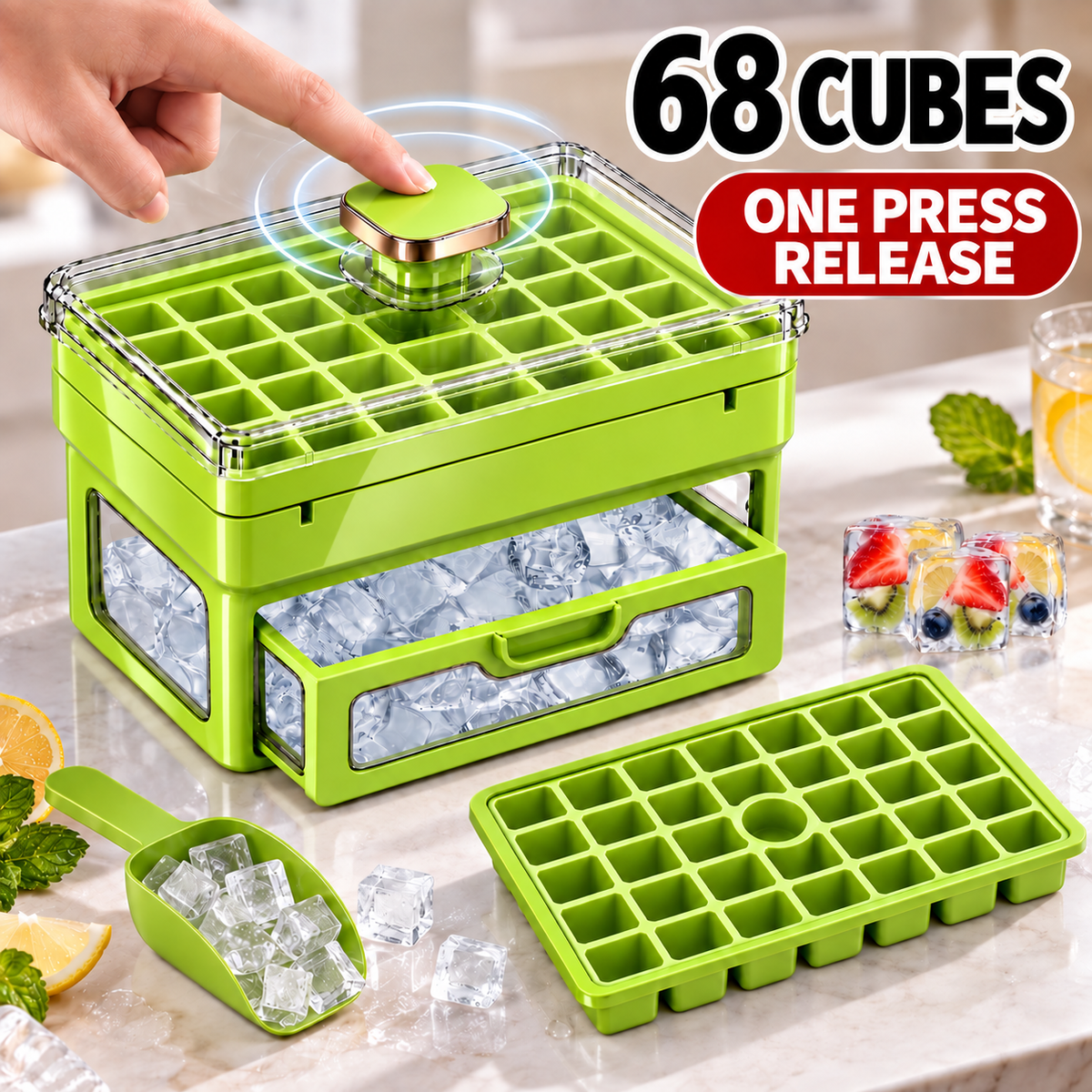 🧊 Ivanoir®34/68-Cube All-In-One Ice-Making System With Built-In Storage Drawer