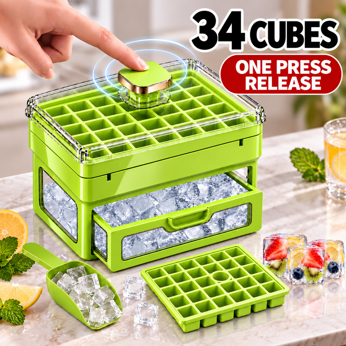 🧊 Ivanoir®34/68-Cube All-In-One Ice-Making System With Built-In Storage Drawer