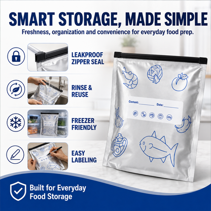 Ivanoir® Reusable Aluminum Foil Storage Bags – Keep Food Fresher Longer | Leakproof, Resealable & Reusable