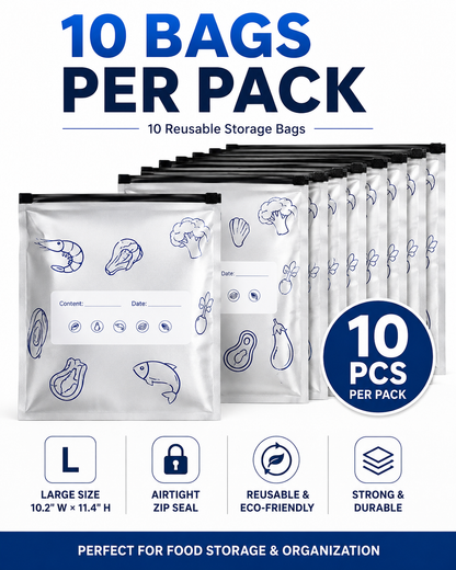 Ivanoir® Reusable Aluminum Foil Storage Bags – Keep Food Fresher Longer | Leakproof, Resealable & Reusable