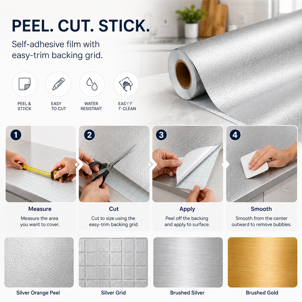 Ivanoir® Peel & Stick Kitchen Makeover Film – Waterproof DIY Countertop & Cabinet Cover