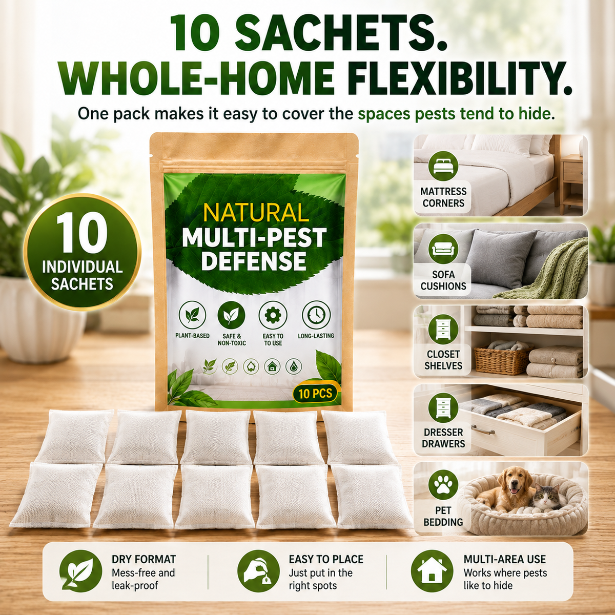🔥 HOT SALE 🔥 Plant-Based Multi-Pest Defense Sachets for Home & Pet Areas