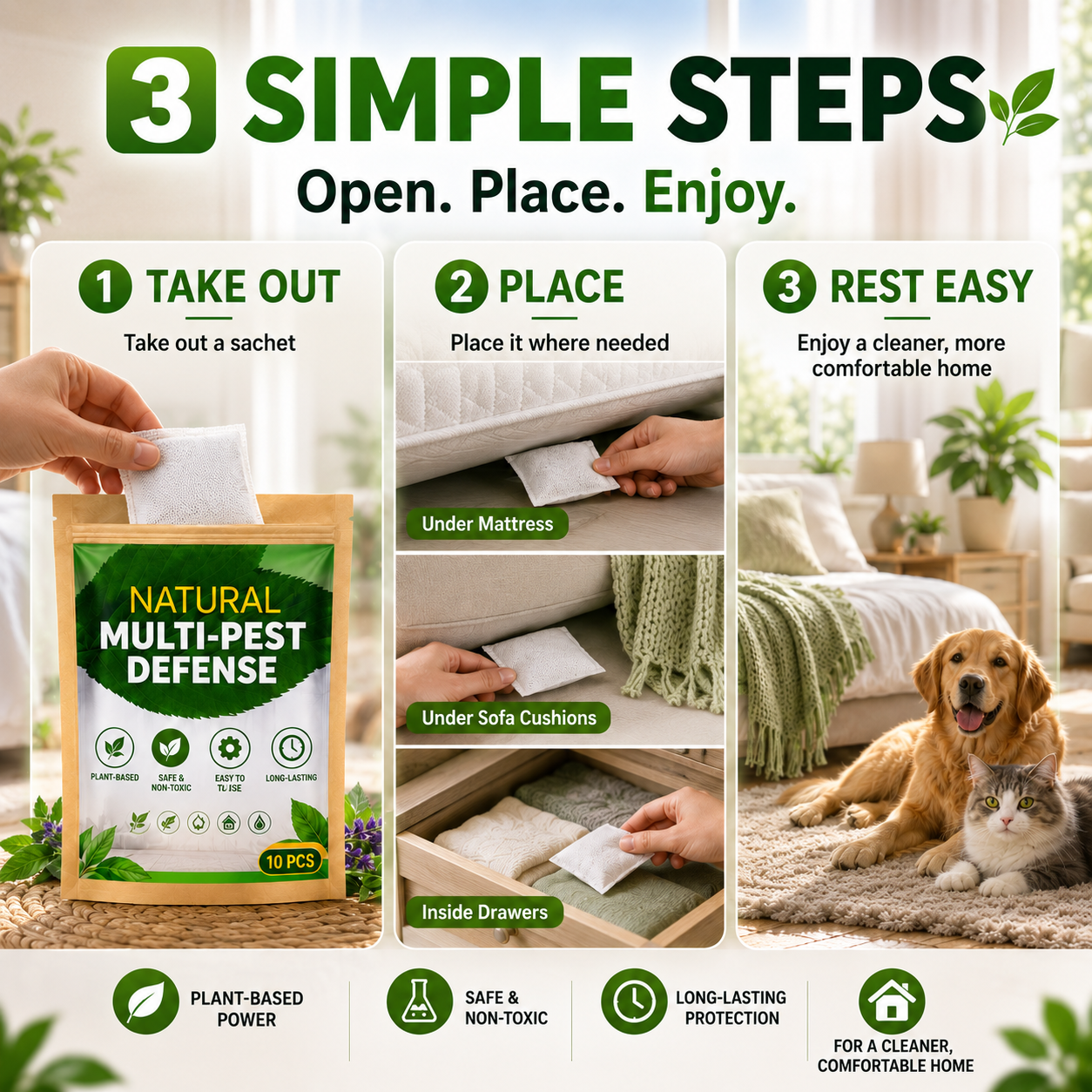 🔥 HOT SALE 🔥 Plant-Based Multi-Pest Defense Sachets for Home & Pet Areas