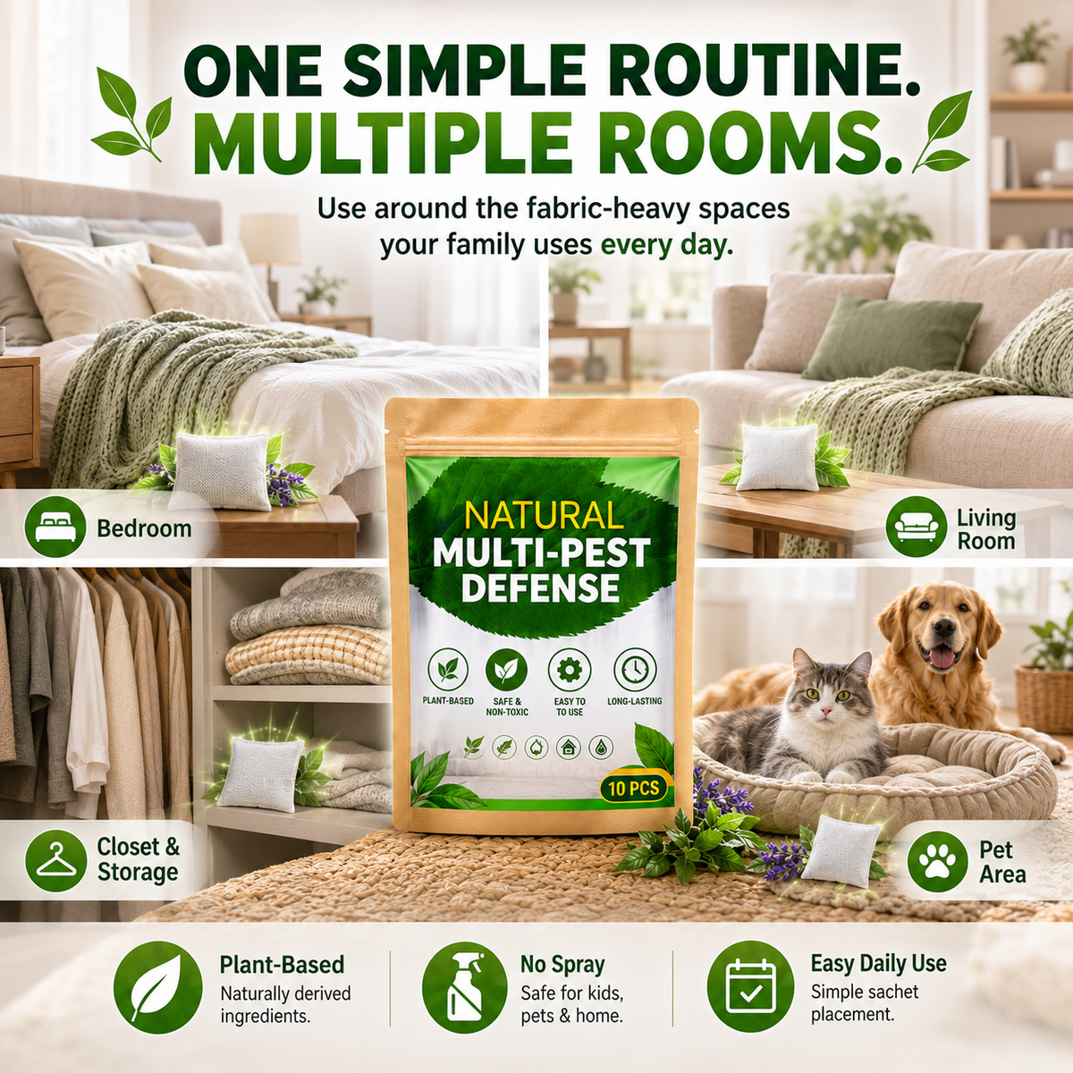 🔥 HOT SALE 🔥 Plant-Based Multi-Pest Defense Sachets for Home & Pet Areas