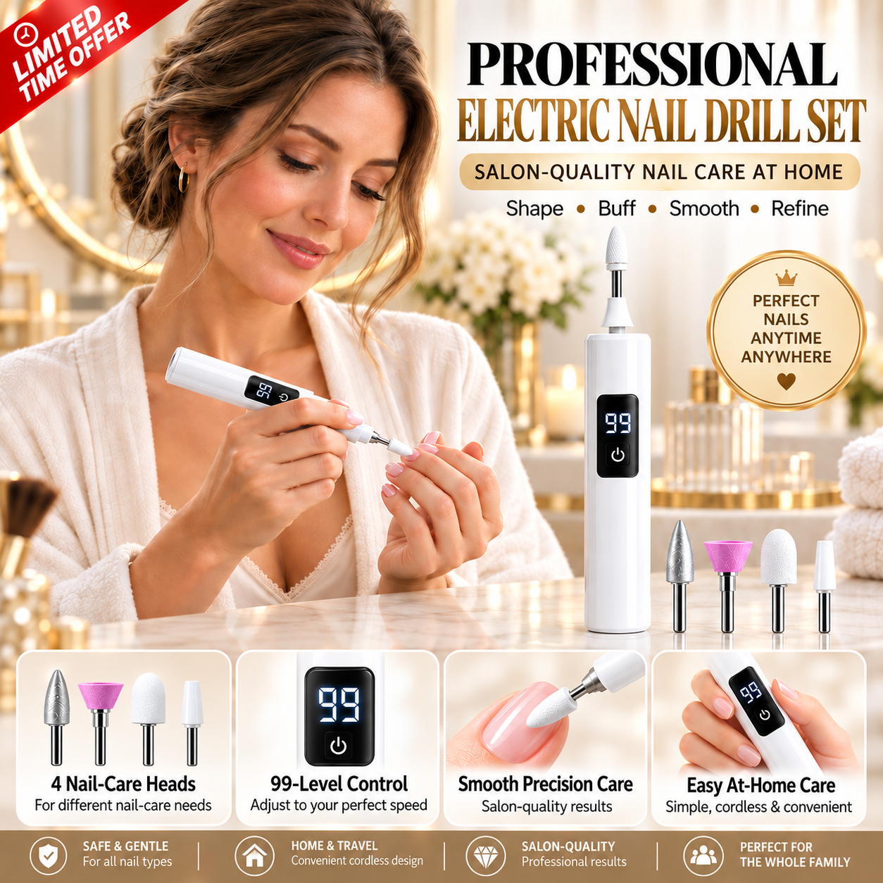 Ivanoir® Professional Electric Nail Drill Kit – Digital Speed Manicure & Pedicure System