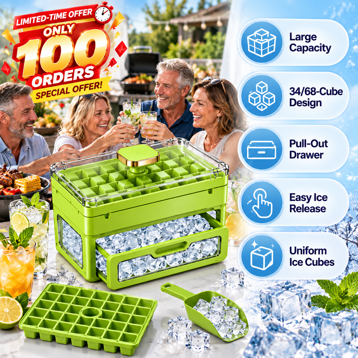 🧊 Ivanoir®34/68-Cube All-In-One Ice-Making System With Built-In Storage Drawer