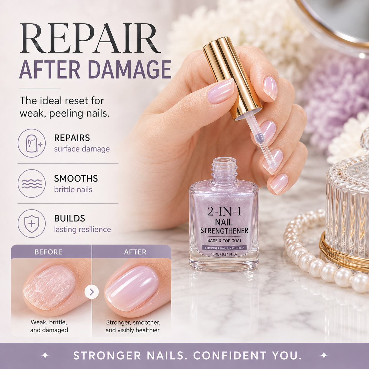 💜💅 Limited-Time OFF !! ⏰ Lilac Glossy Nail Strengthener – Strengthen Weak Nails & Restore Natural Shine — Devareon®