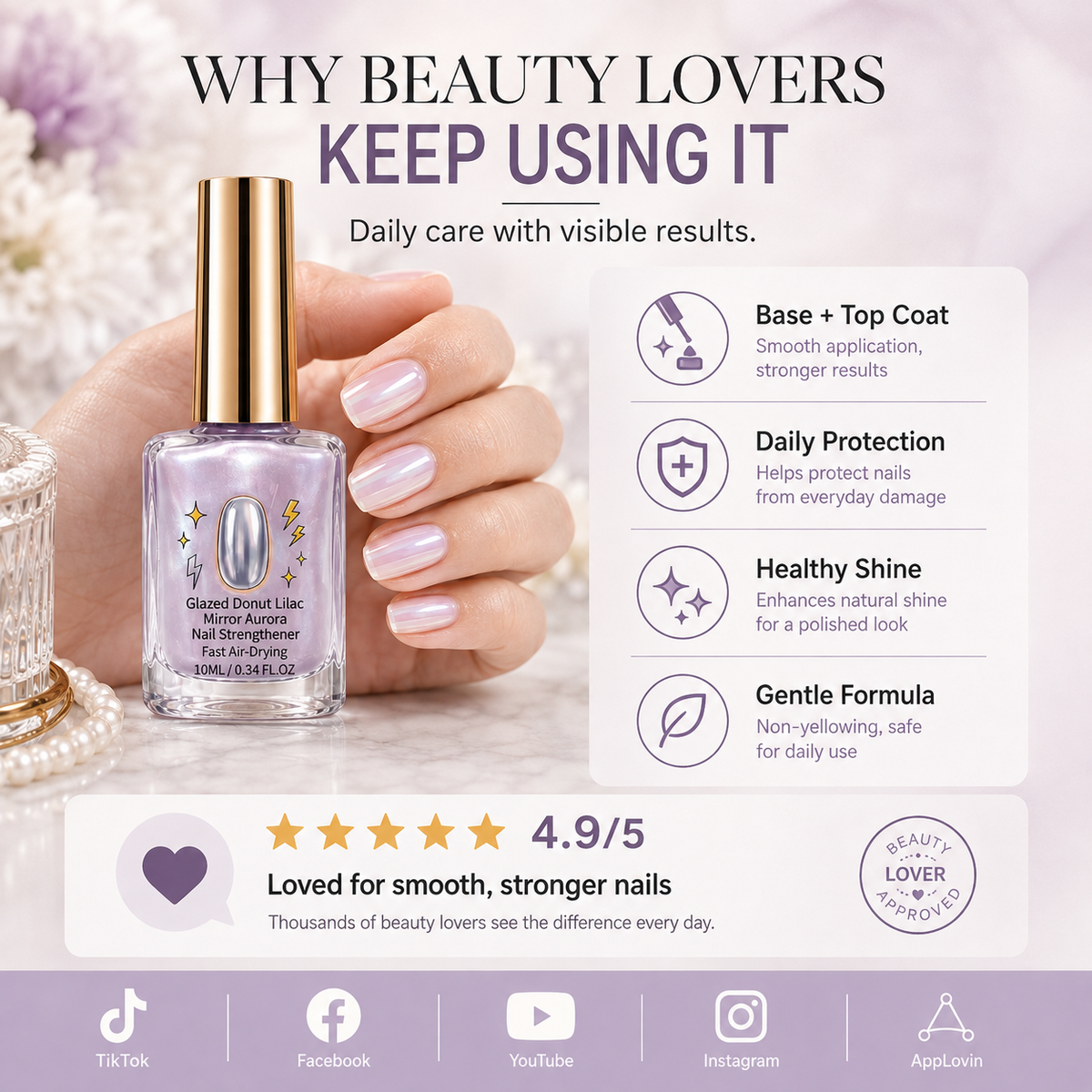 💜💅 Limited-Time OFF !! ⏰ Lilac Glossy Nail Strengthener – Strengthen Weak Nails & Restore Natural Shine — Devareon®